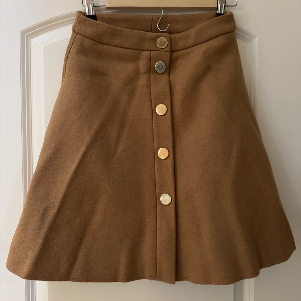 Maje Camel Brown Button-Front Mini Skirt